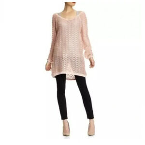 Free People Romantics Sz S Oversized Cream Dolman Sleeve Raw Hem V-neck Sweater